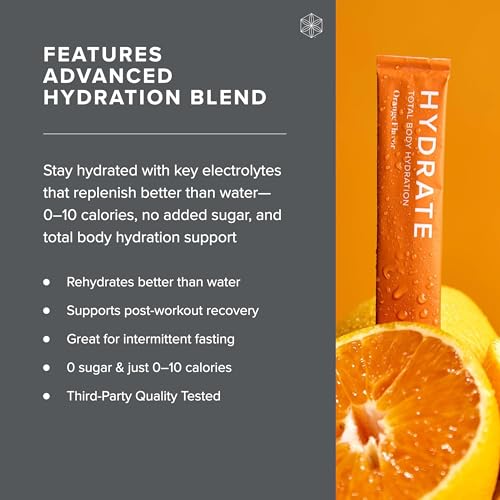 Isagenix Hydrate - Superior Hydration with 1625+ mg of Essential Electrolytes - No Added Sugar - Orange Flavor - 0.1 oz St...