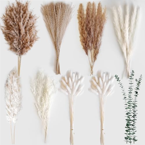 Dried Flower Bouquet - Pampas Grass, Bunny Tails, Olive Green Eucalyptus & Preserved Flowers - Boho Chic Home Decor, Rusti...