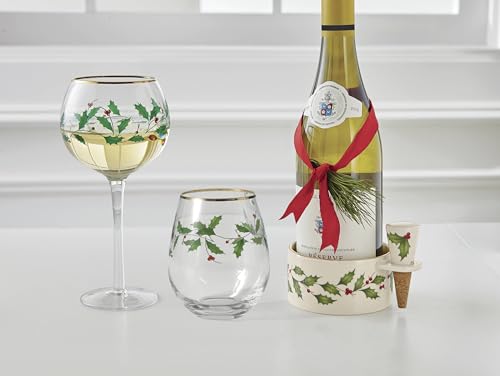 Lenox Drinkware, Holiday 4-Piece Wine Balloon Glass Set, Set Of 4, 14 Fl Oz Capacity, Made From Glass, Festive Red Christm...