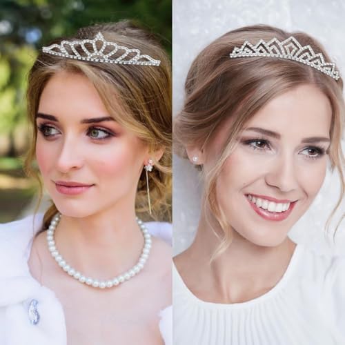 Naturahand 6 Pieces Silver Metal Tiara Crown Headbands with Decorative Dazzling Rhinestone Wedding Prom Birthday Party Pri...