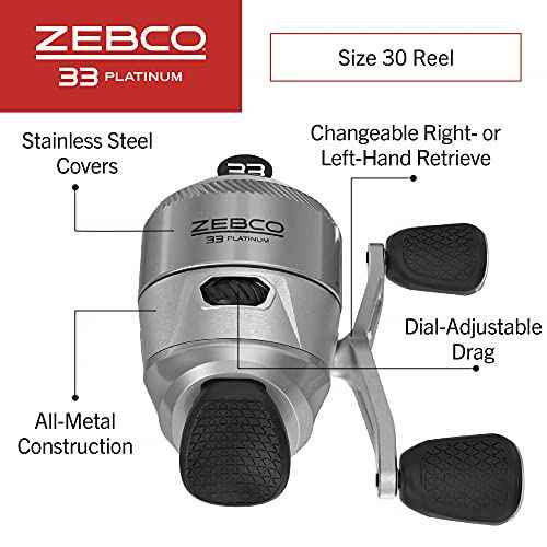 Zebco 33 Platinum Spincast Reel and Fishing Rod Combo, Anti-Reverse Clutch, Silver