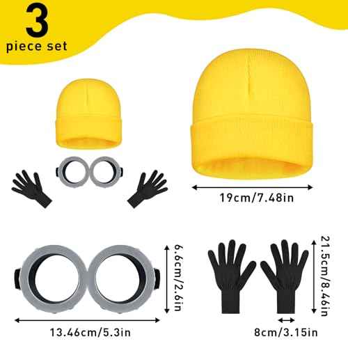 MEEZY Yellow Cosplay Costume Accessories Adult, Yellow Beanie Goggles Gloves for Adults Men Women Halloween Costumes