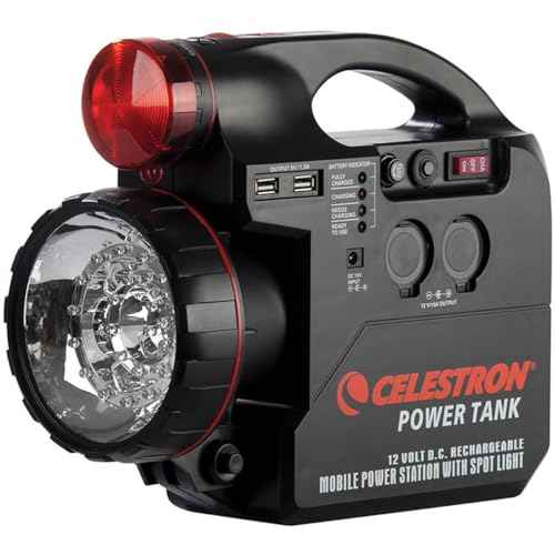 Celestron ? PowerTank 12 Telescope Battery ? Rechargeable Portable 12V Power Supply for Computerized Telescopes ? 84 Wh Power ? Built?in 2 USB Ports, Cigarette Lighter Adapter, Built-in Flashlight