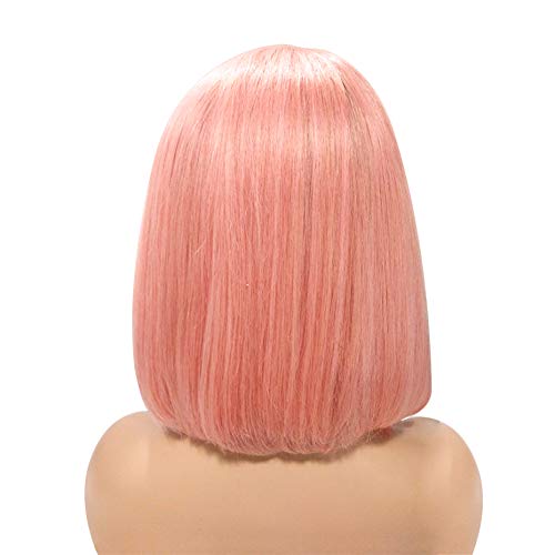 Smartinnov 13x4 HD Lace Front Bob Wigs, Pink Human Hair 8inch Bob Pre Plucked Glueless Short Cut 180% Density HD Transparent Lac