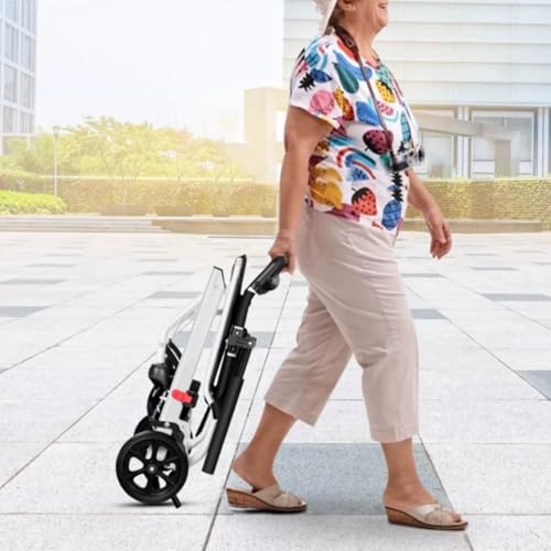 Folding Wheelchair,Portable Transit Chair Lightweight Mobility Aid Wheel Chairs Four Wheel Rollator with Adjustable Safety...