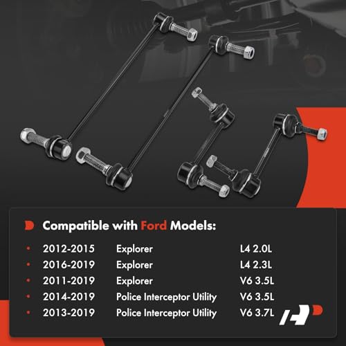 A-Premium Set of 4, Front & Rear Sway Bar Links Kit Stabilizer Bar Links, Compatible with Ford Explorer 2011-2019, Police ...