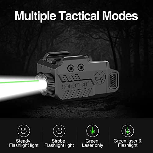 Solofish 500lm Tactical Flashlight Compatible for Compact with Rail, Green/Red/Blue Beam and White LED Combo with Strobe