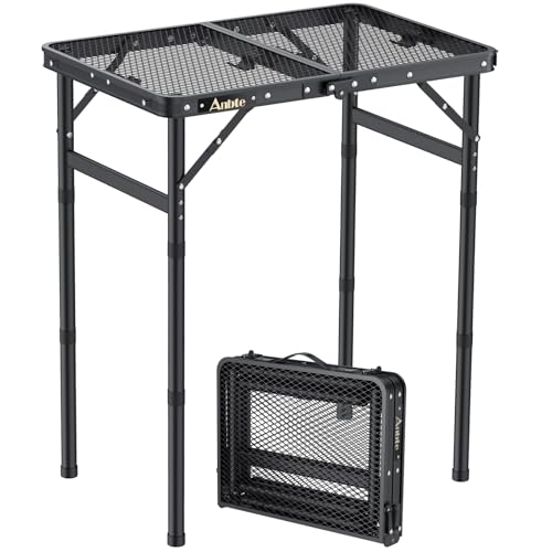 Anbte Folding Grill Table, Aluminum Camping Table Adjustable Height Max 27.5" Picnic Table Outdoor Table, Lightweight, Por...
