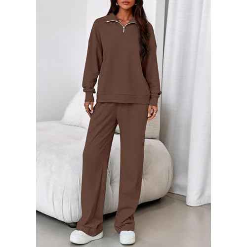 PRETTYGARDEN Womens Casual Two Piece Sets Fall 2025 Outfits Quarter Zip Sweatshirts Straight Leg Pants Sweatsuits Tracksuit