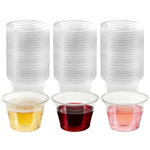 Slomg 100 Pack 3 oz Clear Plastic Bomber Cups, Bulk Disposable Jager Bomb Jello Shot Glasses for Mixed Drinks, Durable Min...