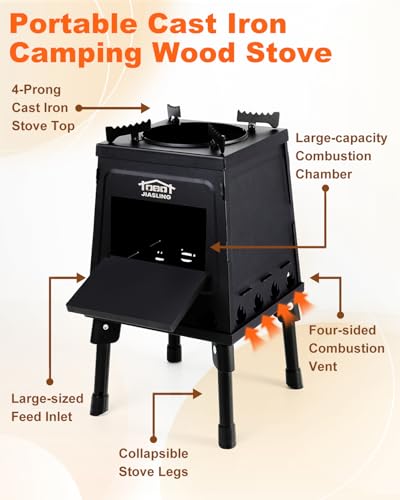 GVUHR Portable Wood Burning Stove - Lightweight Cast Iron Camp Stove for Backpacking，A Small Size 8.9in * 8.9in * 8.7in Ba...