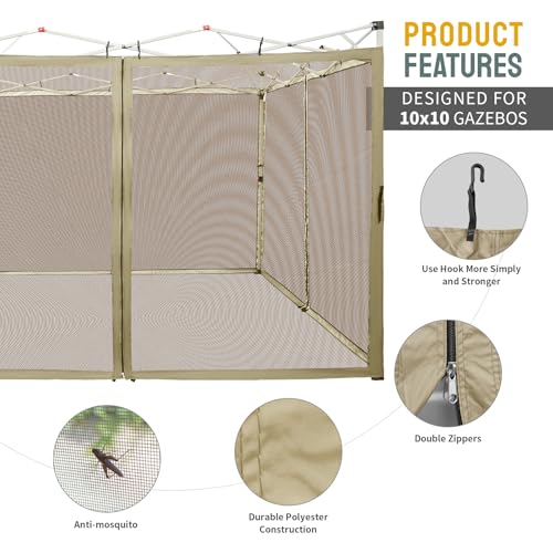 CROWN SHADES Gazebo Mosquito Net for 10 x 10 Pop Up Canopy - Patio Gazebo Mesh Sidewall with Zipper for Outdoor Tent, Gard...
