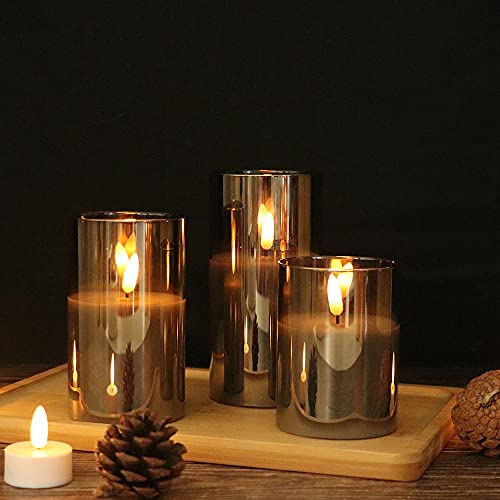 GenSwin Glass Flameless Candles with Remote Battery Operated Flickering LED Pillar Candles Real Wax 3D Wick for Wedding Fe...