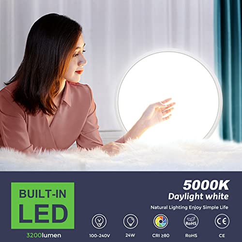 12 Inch LED Flush Mount Ceiling Light Fixture, 5000K Daylight White, 3200LM, 24W, Flat Modern Round Lighting Fixture, 240W...