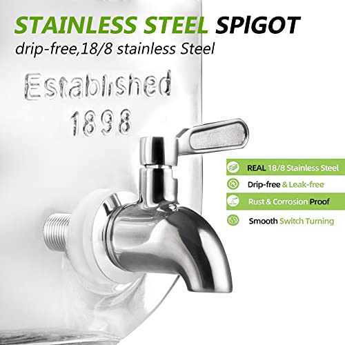 1 Gallon Drink Dispenser with Spigot 18/8 Stainless Steel – Airtight & Leakproof Glass Sun Tea Jar with Anti-Rust Lids, Be...