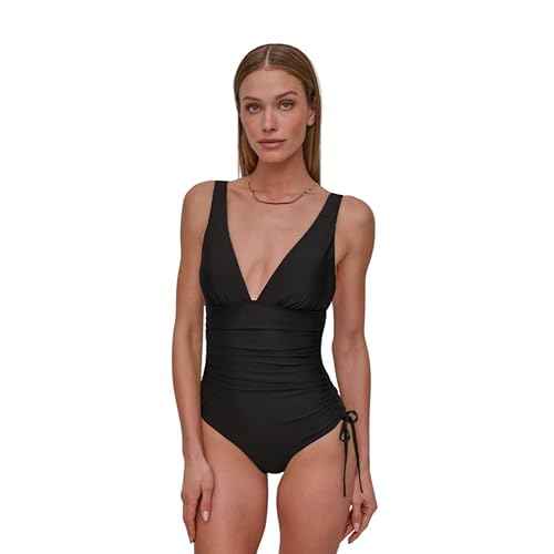DKNY Women's Shirred Side-tie One Piece Swimsuit with Tummy Control