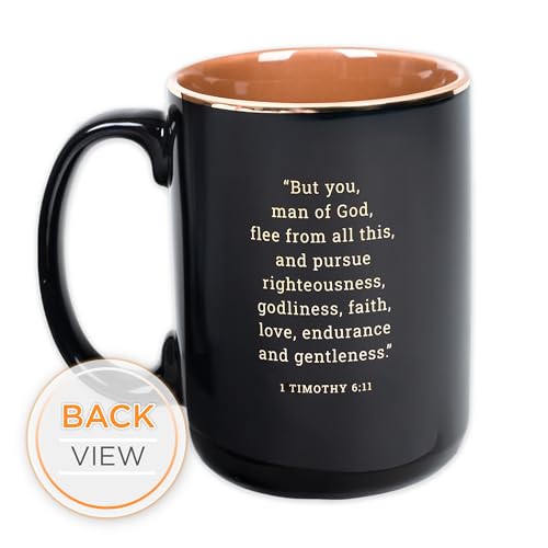 Christian Art Gifts Large Ceramic Inspirational Scripture Coffee & Tea Mug for Men: Man of God Encouraging Bible Verse, Sturdy Golden, Non-toxic Novelty Hot/Cold Beverage Cup, Black & Brown, 14 oz.
