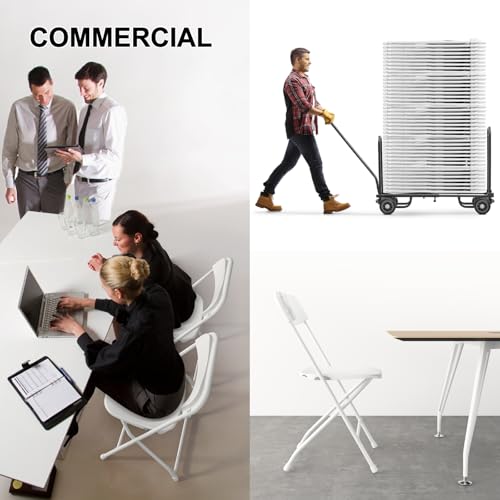TRINEAR 10 Pack White Folding Chairs, Portable Party Chairs, Plastic Folding Chair,Stackable Commercial Seats with Steel F...