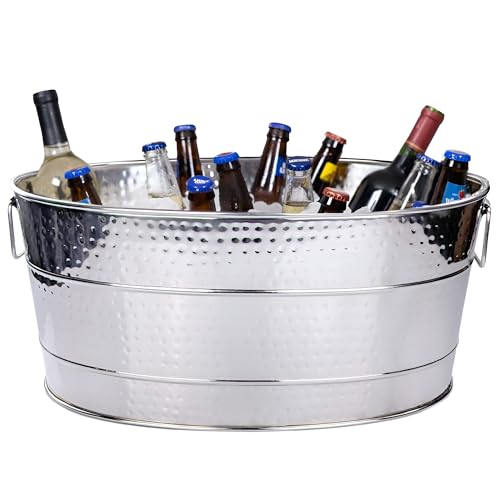 BREKX Aspen Heavy-Duty Oval Stainless Steel Drink Cooler for Parties - Metal Large Ice Bucket for Drinks, 25-Quart (30-Bot...