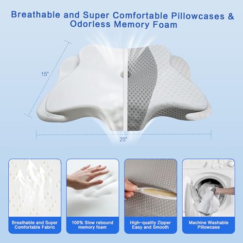 Pain Relief Cervical Pillow for Neck Support,Adjustable Ergonomic Pillow Cozy Sleeping,Odorless Orthopedic Memory Foam Pil...