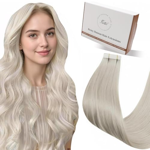 Tape in Hair Extensions Human Hair Blonde Tape ins Extension Invisible Platinum Blonde 22 Inch 20pcs 50g
