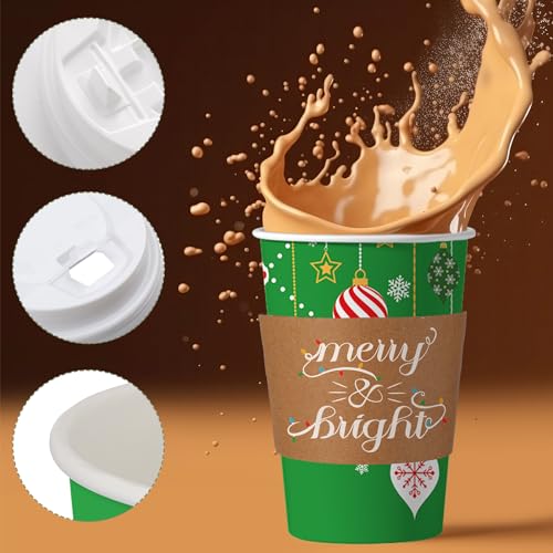 36 Sets/ 108 Pcs Christmas Paper Cups 16 oz Disposable Xmas to Go Coffee Drinking Cups with Lids and Sleeves Xmas Hot Coco...