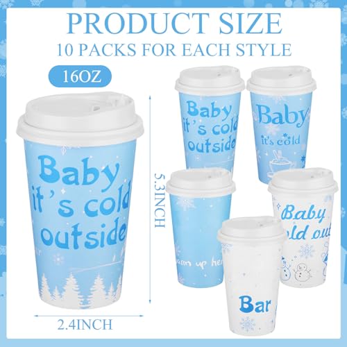 Layhit 100 Pcs 16 oz Baby It's Cold Outside Coffee Cup Hot Cocoa Bar Coffee Cup with Lids Disposable Winter Cups for Hot D...