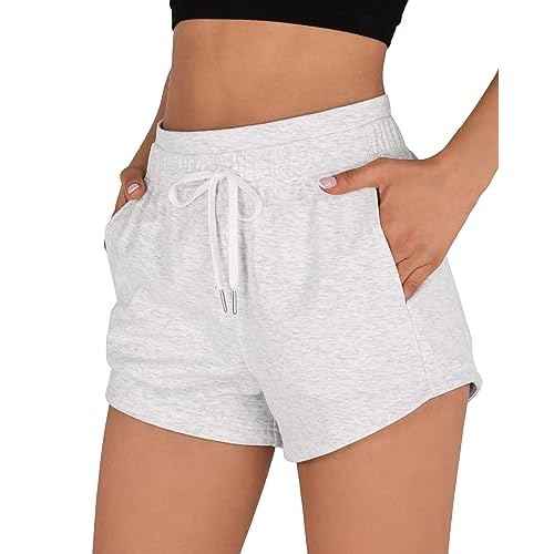 ODODOS Women's Sweat Shorts with Pockets Cotton French Terry Drawstring Summer Workout Casual Lounge Shorts