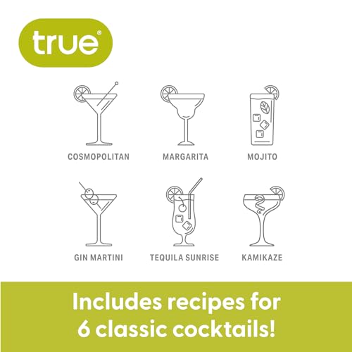 True Smoke Tinted Plastic Cocktail Shaker with Measurements for Cold Brew Cocktails, Margarita, Includes 6 Recipes, Espres...
