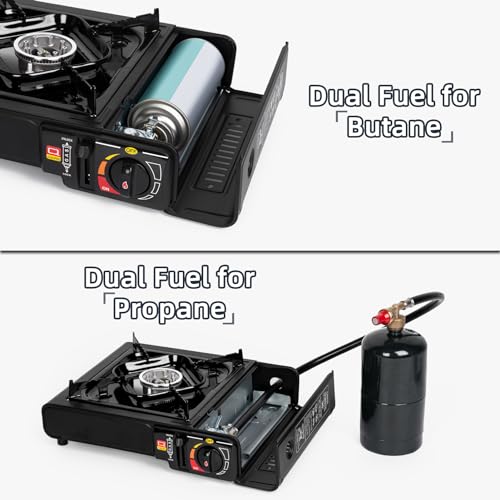 SHINESTAR Dual Fuel Stove with Butane & Propane Compatibility, Portable Camping Stove for Outdoor Cooking, Propane Adapter...