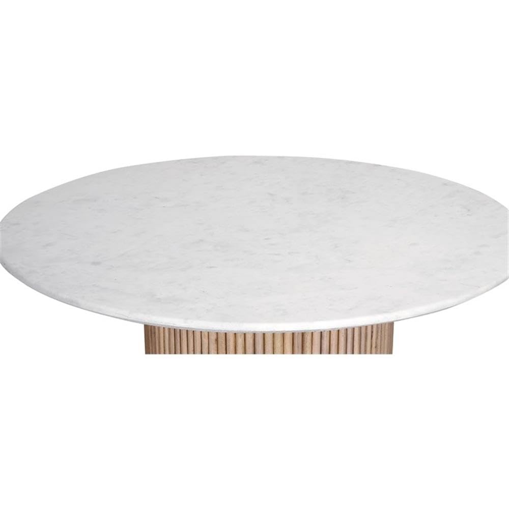 Meridian Furniture 757-T Oakhill Collection Modern | Contemporary Dining Table with Natural White Oak Finish, Solid Mango Wood Base, Genuine Marble Top, Fluted Wood, 47" W x 47" D x 30" H, Natural