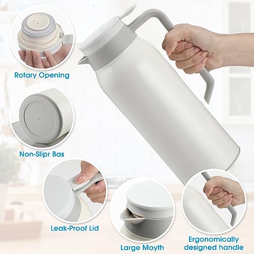 Mifoci 2 Pcs 51oz Stainless Steel Thermal Coffee Carafe White Double Walled Thermal Carafe Insulated Hot Beverage Dispense...