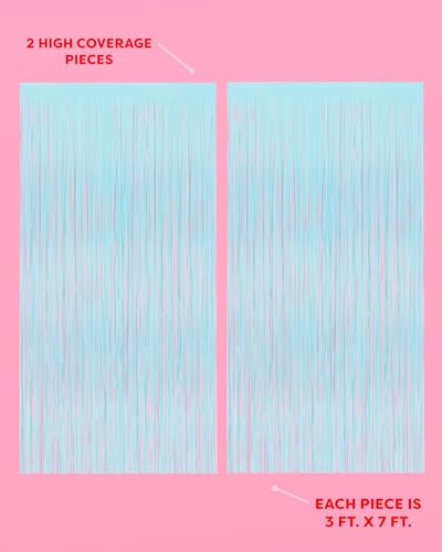 xo, Fetti Matte Light Blue Fringe Foil Curtain - Set of 2 | Bachelorette Party Supplies, Birthday Photo Booth, Baby Shower...