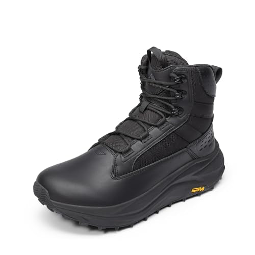 NORTIV 8 Men's Wide Toe Box Work Military Tactical Boots Barefoot Hiking Low Drop Leather Side Zipper Motorcycle Combat Bo...