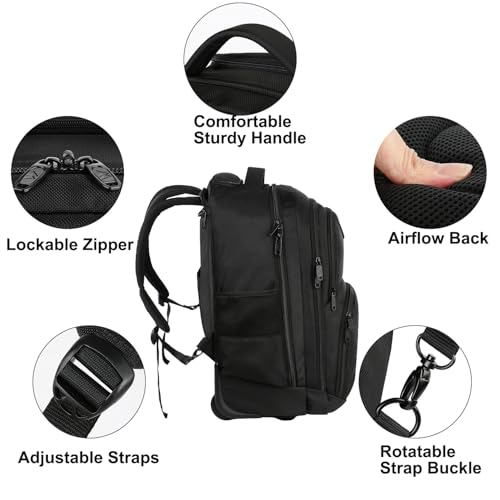 MATEIN Rolling Backpack, 17 inch Water Resistant Wheeled Laptop Backpack, Carry on Luggage Business Bag, Overnight College...