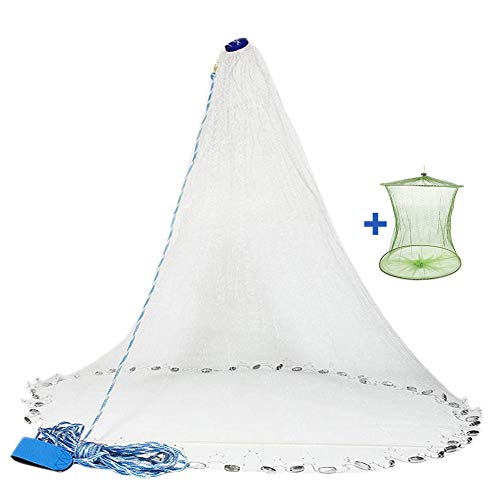 Yeahmart American Saltwater Fishing Cast Net for Bait Trap Fish 3ft/4ft/5ft/6ft/7ft/8ft/9ft/10ft Radius Casting Nets with ...