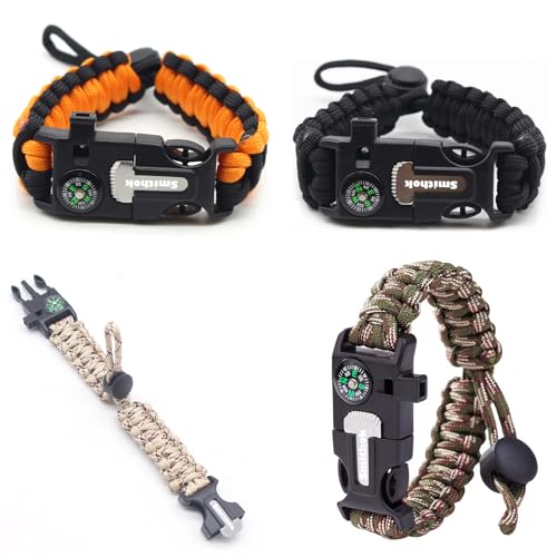 Smithok Paracord Survival Bracelet-Length Adjustable,Loud Whistle Emergency Compass Survival Fire Starter Scraper Accessor...