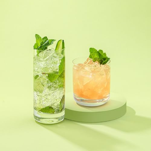 JoyJolt Faye 13oz Highball Glasses, 6pc Tall Glass Sets. Lead-Free Crystal Drinking Glasses. Water Glasses, Mojito Glass C...