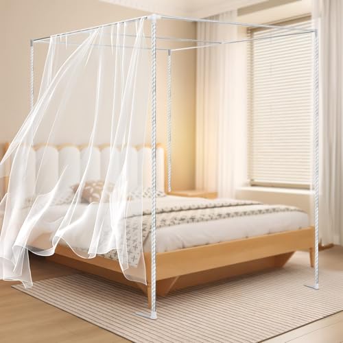 ZAWAYINE Canopy Bed Frame,Stainless Steel Four Corner Bed Canopy Poles Mosquito Net Frame Thickened Metal Canopy Frame Poles for Metal and Wood Bed Frames, Bedroom Decor Upgrade,59"x78"x78"(Queen)