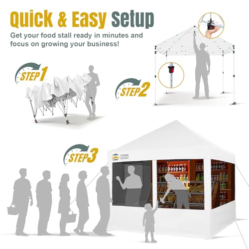 CROWN SHADES 10x10 Pop Up Canopy Tent with 4 Mosquito Netting, Instant Commercial Tent with 1-Person Setup Patended Center...