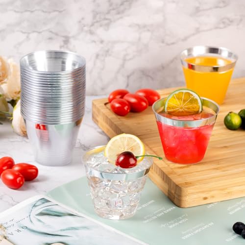 Goodluck 50PCS 9oz Plastic Cups for Party, Disposable Silver Plastic Cups, Cocktail Glasses for Wedding Thanksgiving, Chri...