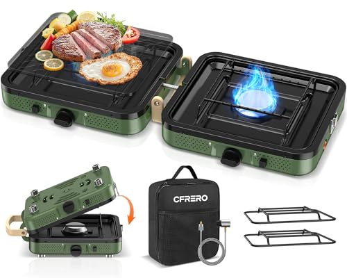 Propane 2-Burner Foldable Camping Stove with Carry Bag, Portable Propane Camp Stoves with Adjustable Burners & Piezo Ignit...