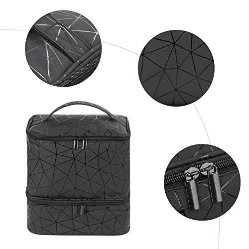 Nail Polish Storage Organizer Double Layer Gel Nail Polish Bag for Nail Dryer UV Light Carrying Case Holds 30 Bottles Travel Portable Compartment Bag for Manicure Supplies, Black (BAG ONLY)