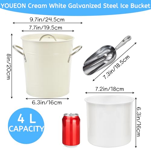 YOUEON 4L Ice Bucket with Scoop and Lid, Double Walled Insulated Wine Bucket Chiller with Carry Handles, Beverage Tub for ...