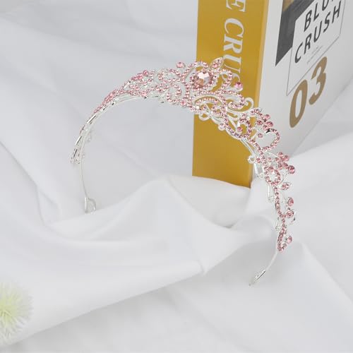 Crown,Tiaras for Women,Crystal Pink Tiaras for Girls Princess Crown Queen Crown for Bridal Prom Wedding Tiara