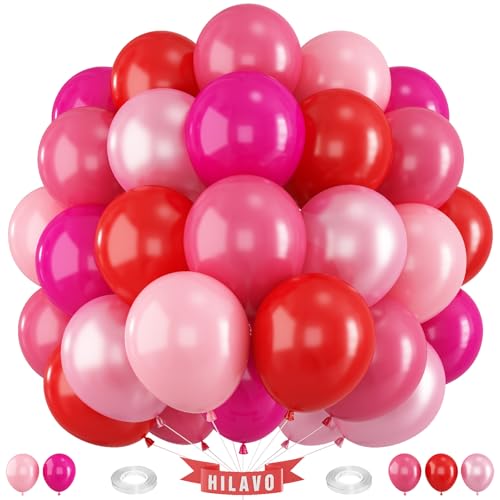 Red Pink Balloons 60 Pcs 12 Inch Fuchsia Hot Pink Rose Red Balloon Neon Pink Magenta Strawberry Berry Helium Balloons for ...