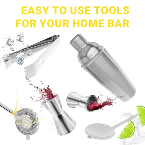 Bartender Kit – 5-Piece Stainless Steel Cocktail Shaker Set for Home & Bar – Drink Mixing Set with Accessories