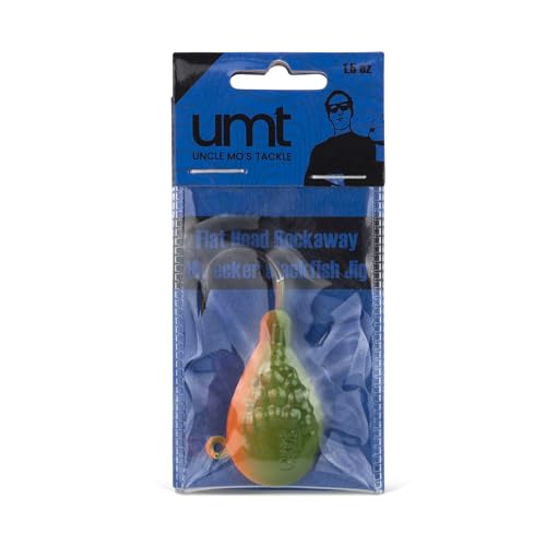 UMT Flat Head 1.5oz Rockaway Wrecker Blackfish Jig Orange/Green – for Blackfish, Porgy, Fluke, Sea Bass – 1, 5, 10 Pack Bu...