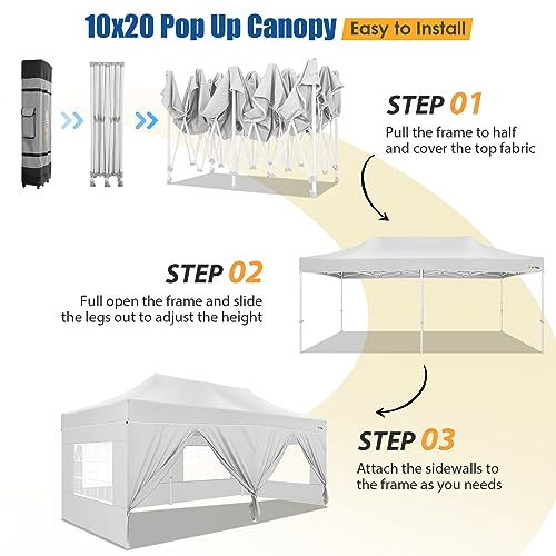 HOTEEL 10x20 Pop up Canopy Tent for Parties, Heavy Duty Easy Setup Tent with 6 Sidewalls, Outdoor Commercial Instant Gazeb...