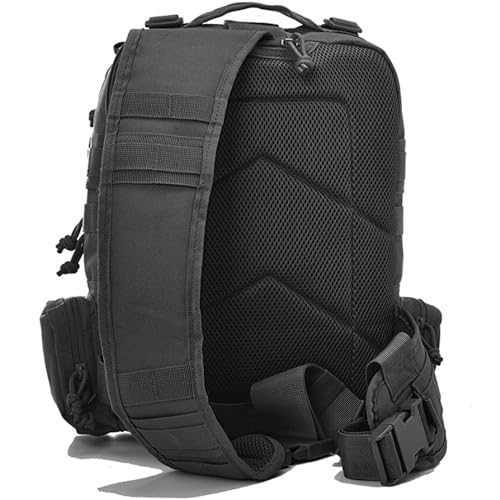REEBOW GEAR Tactical Sling Bag Military Style Single Shoulder Sling Pack (Black with flag patch)
